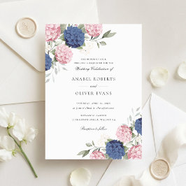 Elegante Florale Hochzeit mit rosa und marineblaue Einladung