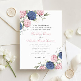 Elegante Florale Hochzeit mit rosa und navyblauer  Einladung