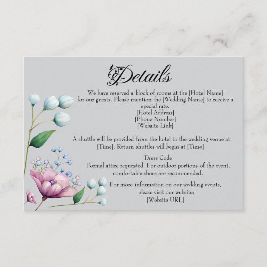 Elegante florale Hochzeit Soft Botanical Romance Begleitkarte (Vorderseite)