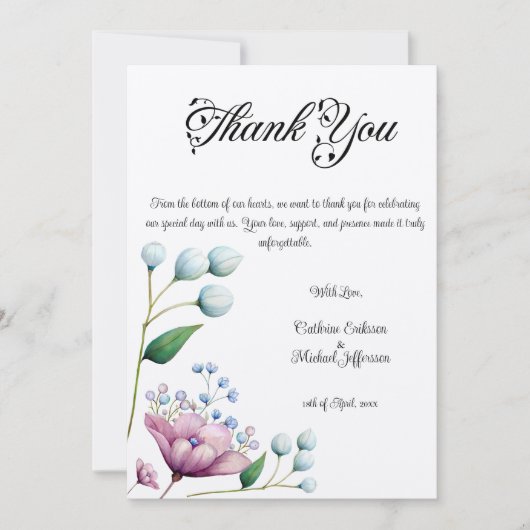 Elegante florale Hochzeit Soft Botanical Romance Dankeskarte (Vorderseite)