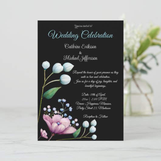 Elegante florale Hochzeit Soft Botanical Romance Einladung (Stehend Vorderseite)