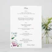 Elegante florale Hochzeit Soft Botanical Romance Menükarte (Stehend Vorderseite)