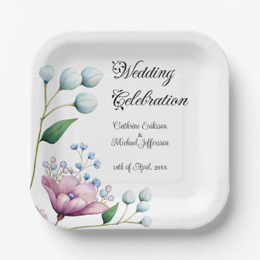 Elegante florale Hochzeit Soft Botanical Romance Pappteller (Vorderseite)