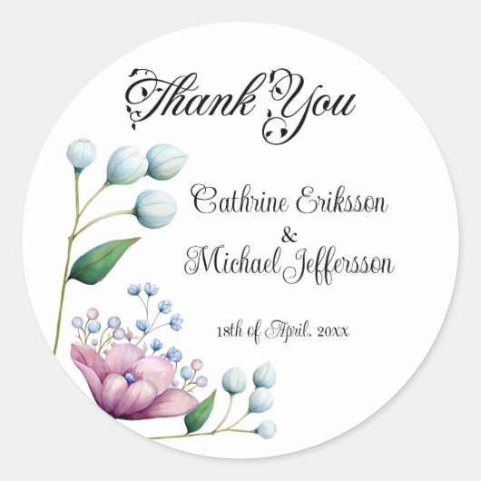 Elegante florale Hochzeit Soft Botanical Romance Runder Aufkleber (Vorderseite)