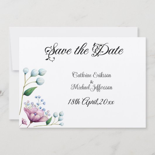 Elegante florale Hochzeit Soft Botanical Romance Save The Date (Vorderseite)