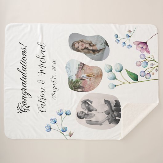 Elegante florale Hochzeit Soft Botanical Romance Sherpadecke (Vorderseite (Horizontal))