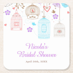 Elegante Florale Hochzeitdusche in Lila und Blau Rechteckiger Pappuntersetzer