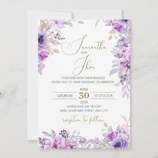 Elegante Florale Hochzeits-Einladung Einladung (Vorderseite)