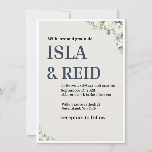 Elegante Florale Hochzeits-Einladung | Minimal Kla Einladung (Vorderseite)