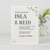 Elegante Florale Hochzeits-Einladung | Minimal Kla Einladung (Stehend Vorderseite)