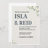 Elegante Florale Hochzeits-Einladung | Minimal Kla Einladung (Vorne/Hinten)