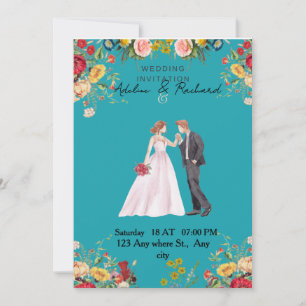 Elegante Florale Hochzeits-Einladung mit Paar-Kuns Einladung