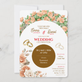 Elegante Florale Hochzeits-Einladung – Pfirsich &  Einladung