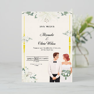 Elegante florale Hochzeits-Einladung | Termin vorm Folieneinladung