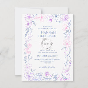 : Elegante Florale Hochzeits-Einladungskarte Blau  RSVP Karte