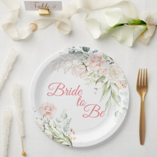 Elegante Florale Hochzeitsbraut Schrift Rosa Pappteller