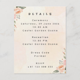 Elegante Florale Hochzeitsdetails-Einlagekarte Begleitkarte