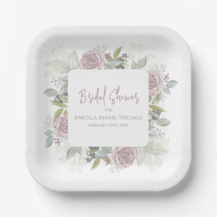 Elegante Florale Hochzeitsdusche Dusty Rose Pappteller