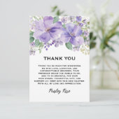 Elegante Florale Hochzeitsdusche in Lila Dankeskarte (Stehend Vorderseite)