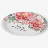 Elegante Florale Hochzeitsdusche in Rosa Pappteller (Schrägansicht)