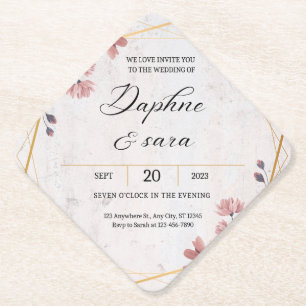 Elegante Florale Hochzeitseinladung – Geometrische Untersetzer