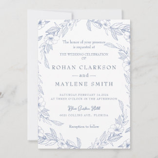 Elegante Florale Hochzeitseinladung in Hellblau Einladung