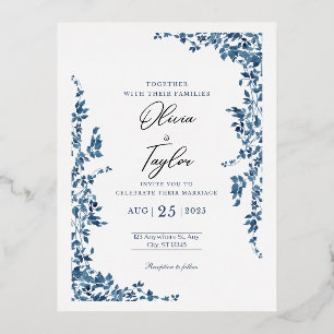 Elegante Florale Hochzeitseinladung mit Gold Folie Einladungspostkarte