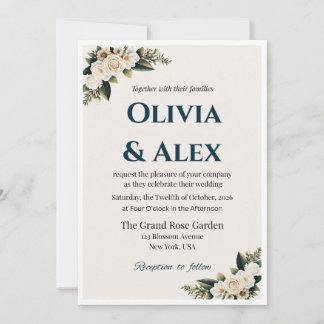 Elegante Florale Hochzeitseinladung mit Grünpflanz Einladung