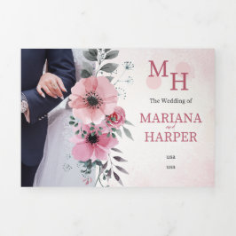 Elegante Florale Hochzeitseinladung – Watercolor P Dreifach Gefaltete Einladung