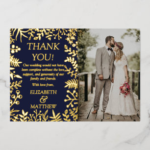 Elegante Florale Hochzeitsfoto Danke Echt Folieneinladung