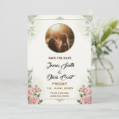 Elegante florale Hochzeitskarte mit Foto Einladung (Stehend Vorderseite)