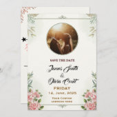 Elegante florale Hochzeitskarte mit Foto Einladung (Vorne/Hinten)