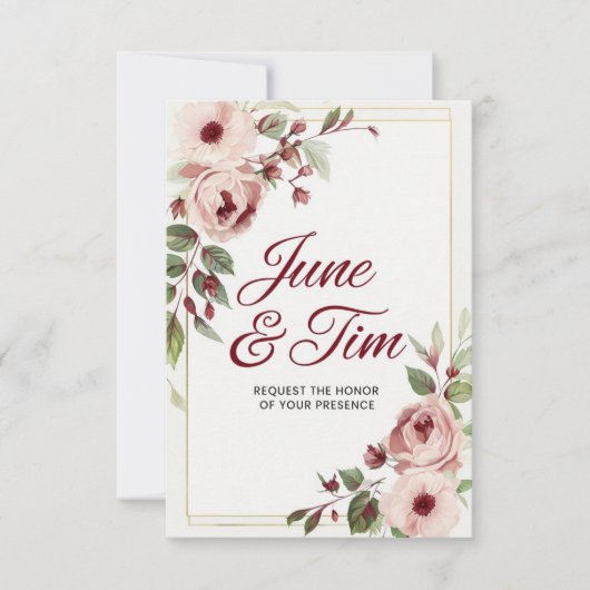 Elegante florale Hochzeitskarte mit Rose Karte (Vorderseite)