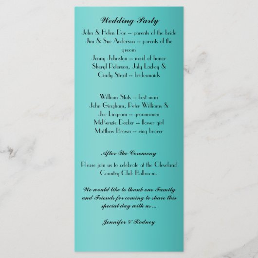 Elegante florale Hochzeitskarte Programm (Rückseite)