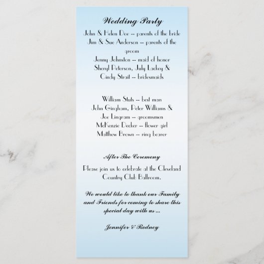 Elegante florale Hochzeitskarte Programm (Rückseite)