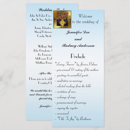 Elegante florale Hochzeitskarte Programm (Vorne/Hinten)