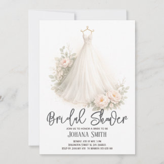 Elegante Florale Hochzeitskleid Brautparty Einladung