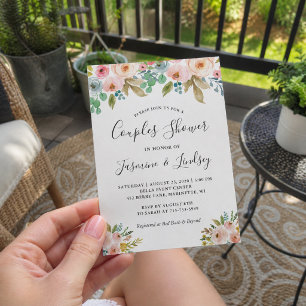 Elegante Florale Hochzeitspaare Brause Einladung