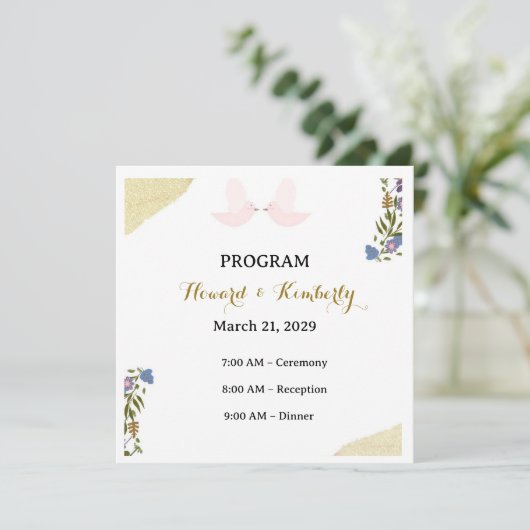 Elegante Florale Hochzeitsprogrammkarte Programm (Stehend Vorderseite)