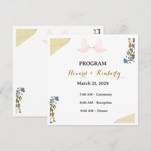 Elegante Florale Hochzeitsprogrammkarte Programm (Vorne/Hinten)