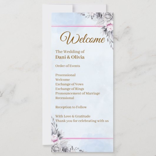 Elegante Florale Hochzeitsprogrammvorlage (Vorderseite)