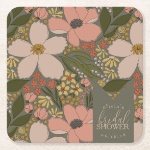 Elegante Florale Hochzeitsshower-Personalisierung Rechteckiger Pappuntersetzer