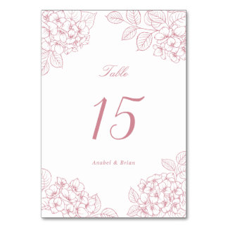 Elegante Florale Hochzeitstisch mit rosa Hortensie Tischnummer