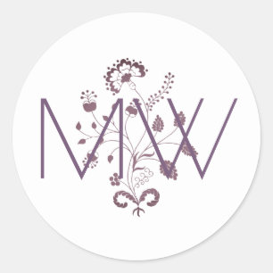 Elegante florale Initialen Monogramm Himbeere Runder Aufkleber