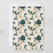 Elegante florale Ivory Dark Aquamarin Gold Wedding Einladung (Rückseite)