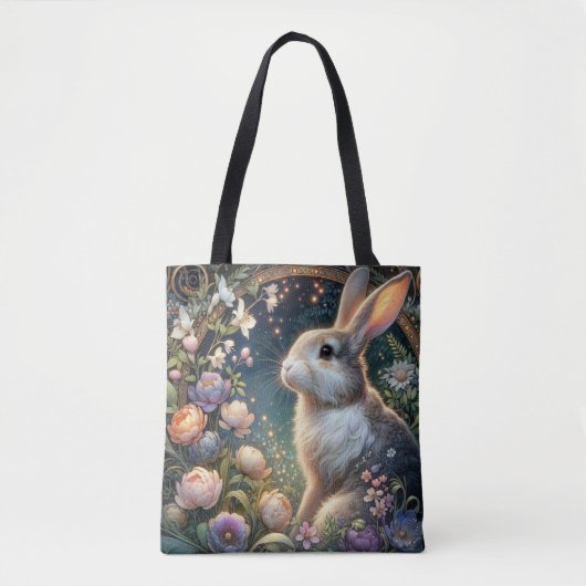 Elegante Florale Jugendstil Bunny Oster Tasche (Vorderseite)