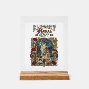 Elegante florale Katze Art Nouveau Vintage Vektor Acrylschild