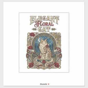 Elegante florale Katze Art Nouveau Vintage Vektor Aufkleber