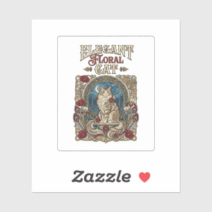 Elegante florale Katze Art Nouveau Vintage Vektor Aufkleber