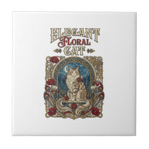 Elegante florale Katze Art Nouveau Vintage Vektor Fliese